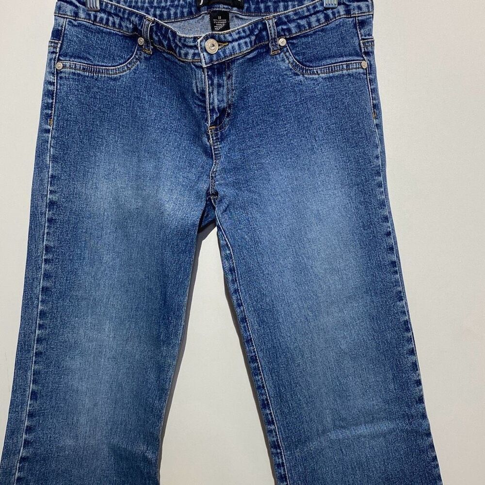 JLO by Jennifer Lopez Womens Bootcut Jeans Medium Wash Rhinestone Logo Size 11